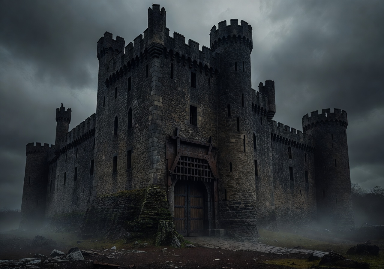 Dark moody medieval castle architecture